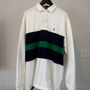 Polo Ralph Lauren Rugby Long Sleeve Shirt Striped w/ Elbow Pad 90s Vintage, Sz L